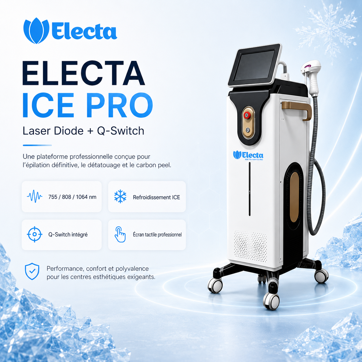 New Electa 808 ICE PRO Laser diode + Q-Switch ( Carbon Peeling & Détatouage )