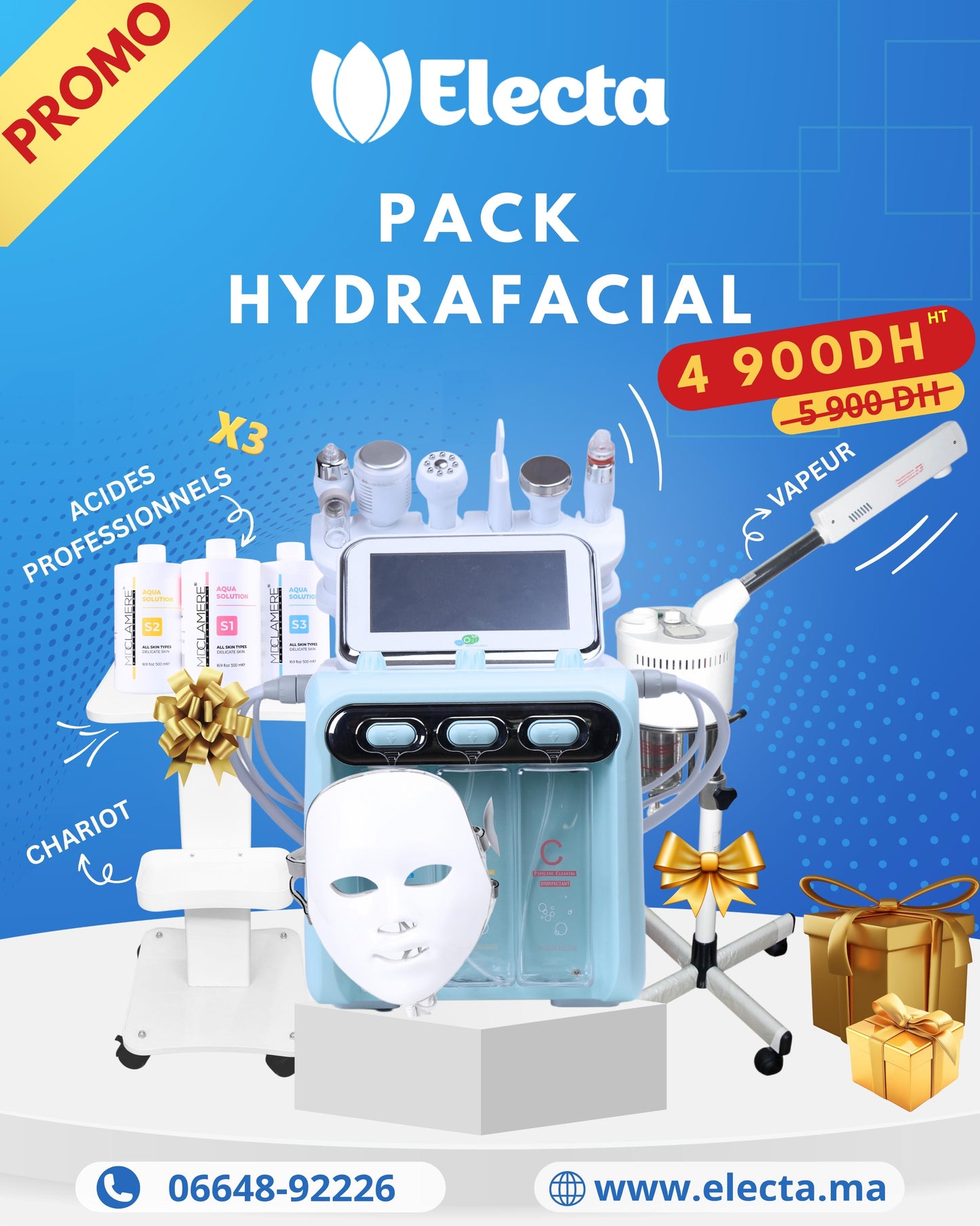 Pack Hydrafacial 7 en 1 ( Vapeur + Table + Acides Gratuits ) - Electa